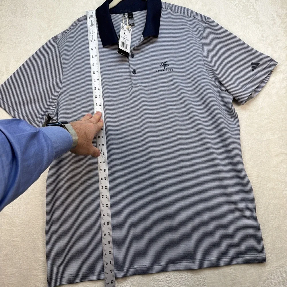 Adidas Golf Polo Shirt Mens XL Blue Striped Performance River Club Logo‎
